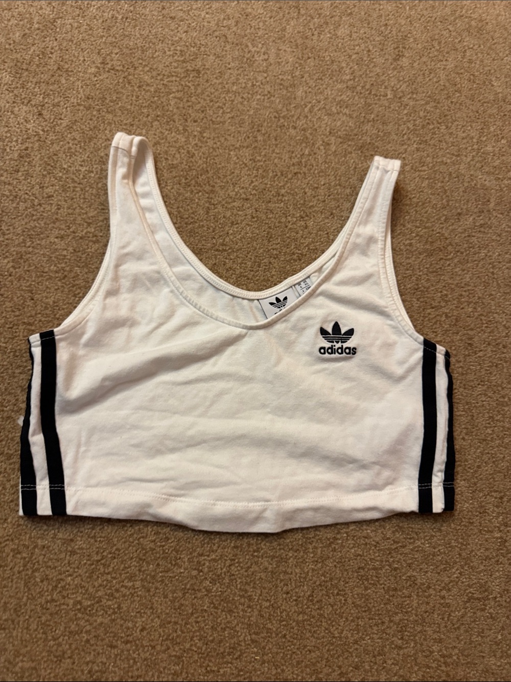 adidas White Crop Sports bra Tank with Black Side Stripes size XS